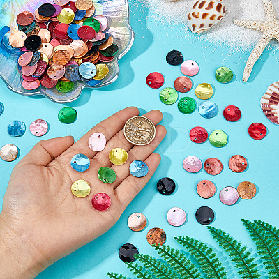 Natural Akoya Shell Dyed Disc Charms SHEL-WH0005-05D-1
