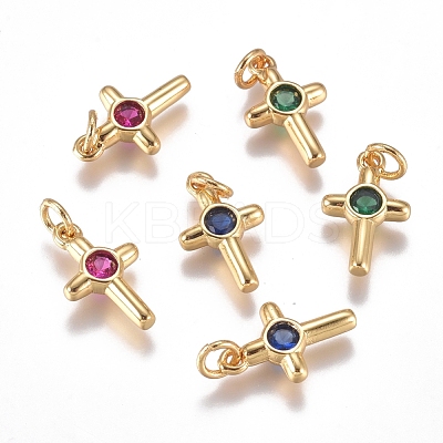 Brass Micro Pave Cubic Zirconia Tiny Cross Charms ZIRC-G168-54G-1