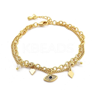 Brass Micro Pave Cubic Zirconia Multi-strand Charm Bracelets BJEW-U020-15G-1