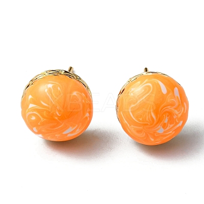 Enamel Half Round Stud Earrings EJEW-P229-01G-04-1