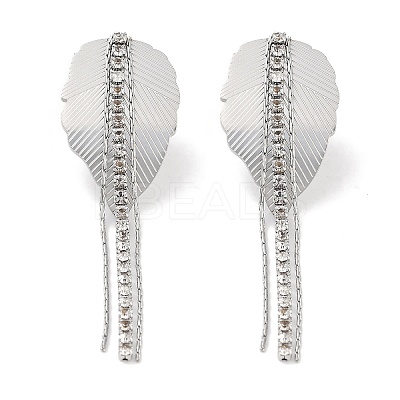 Leaf 304 Stainless Steel Dangle Earrings EJEW-L283-107P-1