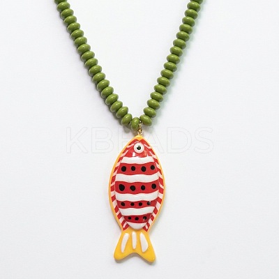 Summer Beach Resin Red Fish Pendant Rondelle Beaded Necklaces for Women WG3A5E5-02-1