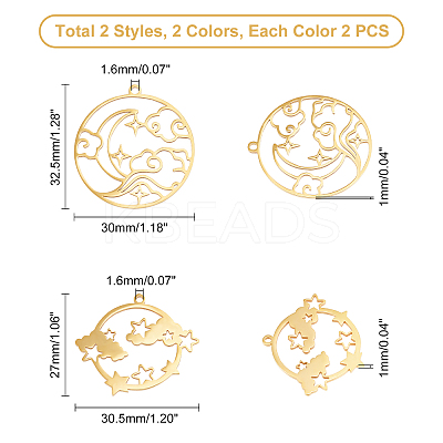 8Pcs 4 Style Ion Plating(IP) 201 Stainless Steel Pendants STAS-UN0033-32-1