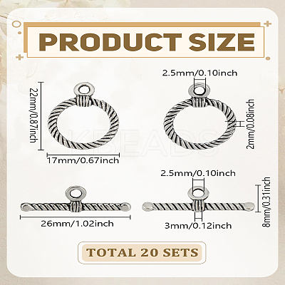 20Bags Tibetan Style Alloy Twist Ring Toggle Clasps FIND-LP0007-47-1