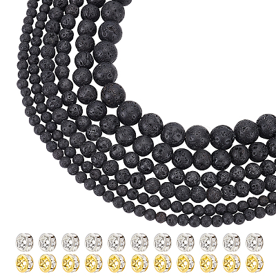 367Pcs Natural Lava Rock Round Beads Kit for DIY Jewelry Making DIY-AR0001-88-1