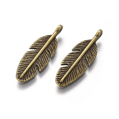 Tibetan Style Alloy Feather Pendants TIBEP-1360-AB-FF-1