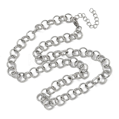 304 Stainless Steel Textured Rolo Chain Necklaces for Women NJEW-U050-01P-1