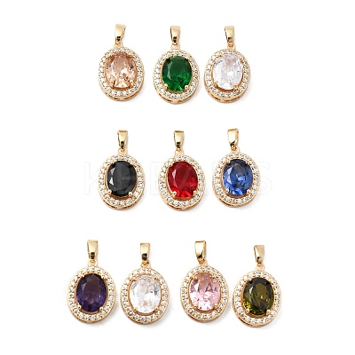 Brass & Cubic Zirconia & Glass Pendants KK-G542-01G-1
