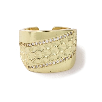 Brass Micro Pave Cubic Zirconia Open Cuff Ring RJEW-K256-52G-1