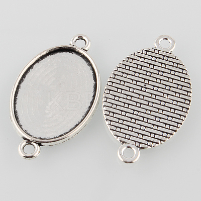 Antique Silver Tibetan Style Alloy Flat Oval Cabochon Connector Settings X-TIBE-M022-05AS-1