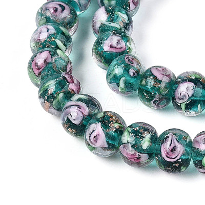 Handmade Lampwork Inner Flower Rondelle Beads Strands LAMP-T022-24F-1