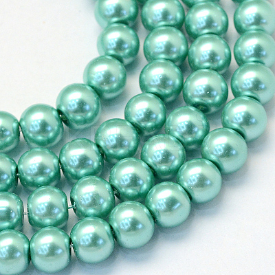 Baking Paint Pearlized Glass Pearl Round Bead Strands HY-Q330-8mm-32-1