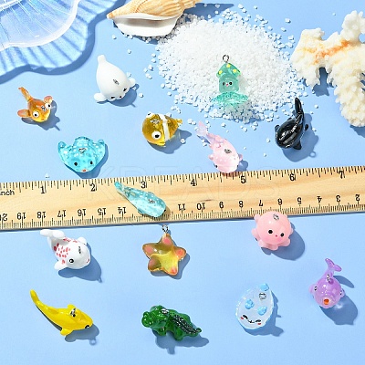 17Pcs 17 Styles Marine Series Resin Pendants RESI-YW0003-29-1