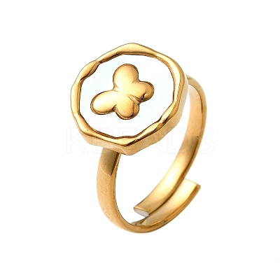 304 Stainless Steel Finger Rings with Shell for Women RJEW-A075-01G-1