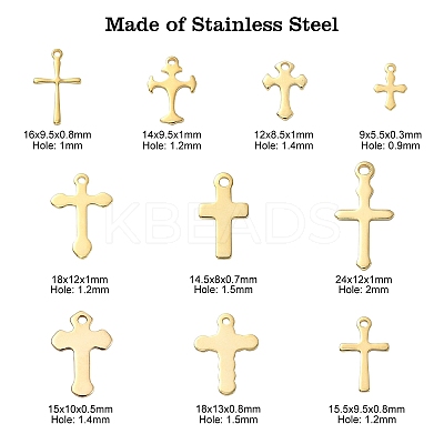 50Pcs 10 Styles 304 Stainless Steel Tiny Cross Charms STAS-CJ0002-25-1