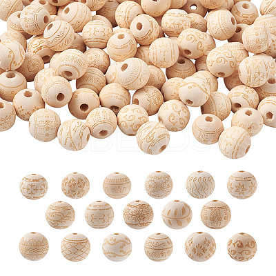 100Pcs 10 Style Unfinished Natural Wood European Beads WOOD-CW0001-03-1