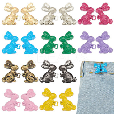 10 Sets 10 Colors Rabbit with Heart Spray Painted Alloy Adjustable Jean Button Pins DIY-FG0004-94-1