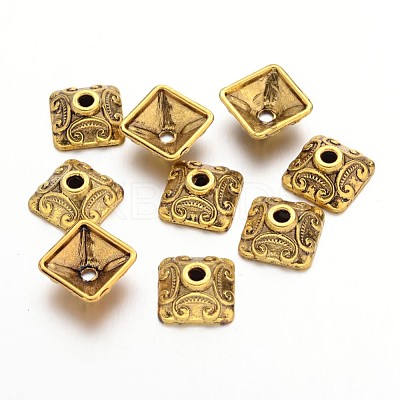 10mm Antique Golden Square Tibetan Style Bead Caps X-GLF0893Y-1