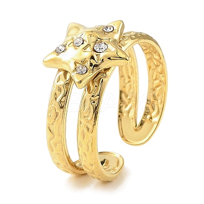 Ion Plating(IP) 304 Stainless Steel Open Cuff Ring for Women RJEW-F166-06G-02-1