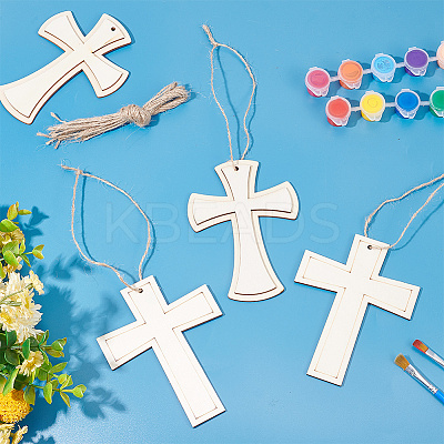 15Pcs 3 Styles Unfinished Wood Cross Pendants WOOD-AR0001-31-1