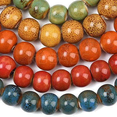 Handmade Fancy Antique Glazed Porcelain Ceramic Round Beads Strands PORC-L019-13mm-M-1