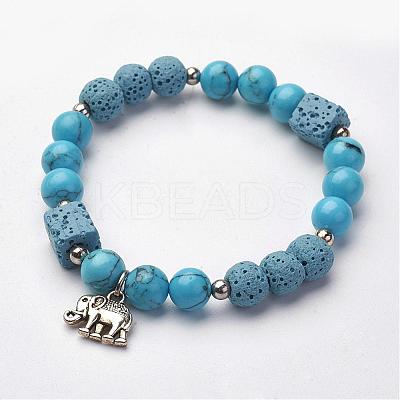Natural Lava Rock Stretch Bracelets BJEW-K142-D01-1