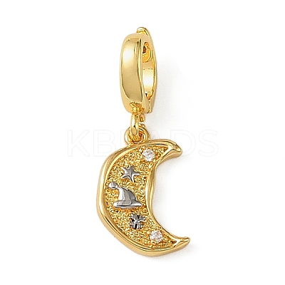 Christmas Brass Rhinestone Moon Pendant Decorations KK-H498-01G-08-1