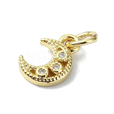 Moon Theme Brass Micro Pave Clear Cubic Zirconia Charms KK-H475-57G-03-1