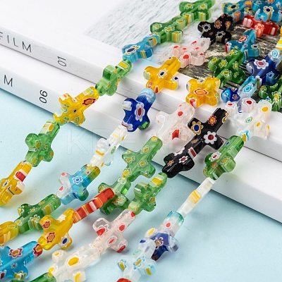 Cross Handmade Millefiori Glass Beads Strands LK-R004-31-1