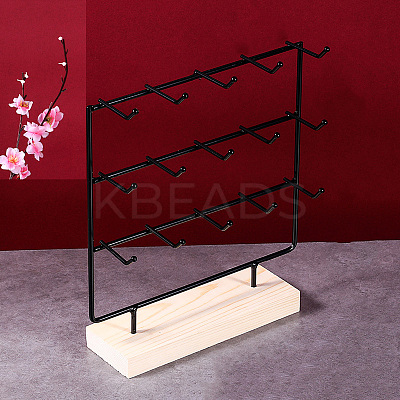 3-Tier 15-Hook Iron Jewelry Display Stands with Wooden Base LS-PAAG-PW0008-003B-1