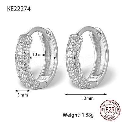 Anti-Tarnish Rhodium Plated 925 Sterling Silver Micro Pave Cubic Zirconia Hoop Earrings DV9304-3-1