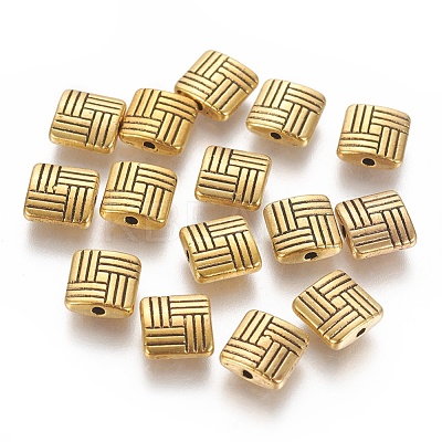 Tibetan Style Alloy Square Carved Stripes Beads TIBEB-5602-AG-LF-1