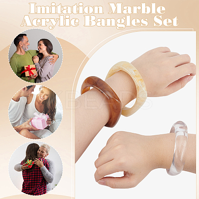3Pcs 3 Style Imitation Marble Acrylic Bangles Set for Women BJEW-FI0001-11-1