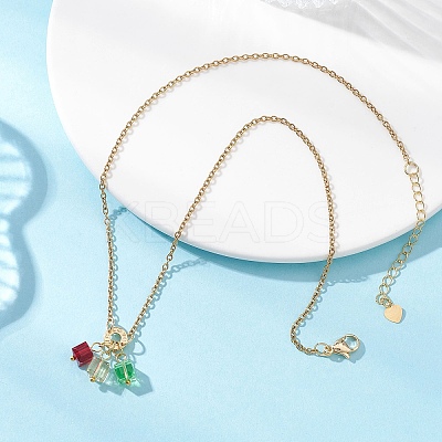 3 Cube Faceted Glass Pendant 304 Stainless Steel Cable Chain Necklaces for Women NJEW-JN05711-02-1