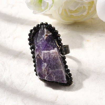 Natural Amethyst Irregular Nugget Open Cuff Rings G-A278-03AB-01-1