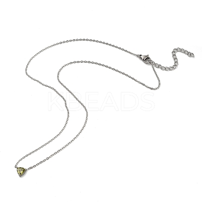 304 Stainless Steel Olive Cubic Zirconia Triangle Pendant Necklaces for Women NJEW-Z064-01P-1
