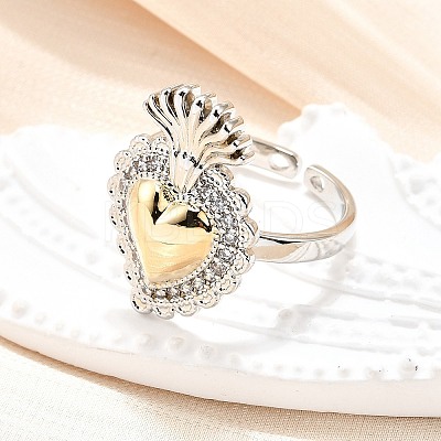 Gothic Style Brass Micro Pave Clear Cubic Zirconia Cuff Rings for Women RJEW-U051-02F-GP-1