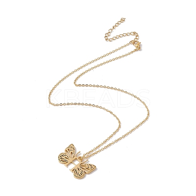 Initial Letter with Butterfly Pendant Necklace NJEW-C026-01G-H-1