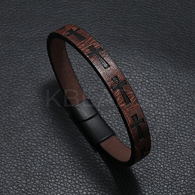 Cross Imitation Leather Flat Cord Bracelet PW-WG11142-02-1