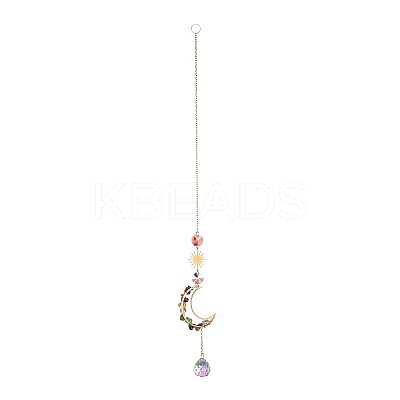 Teardrop & Moon & Sun Glass Hanging Suncatchers HJEW-I011-05G-1