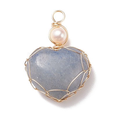 Natural Blue Aventueine & Freshwater Pearl Pendants PALLOY-JF01661-07-1