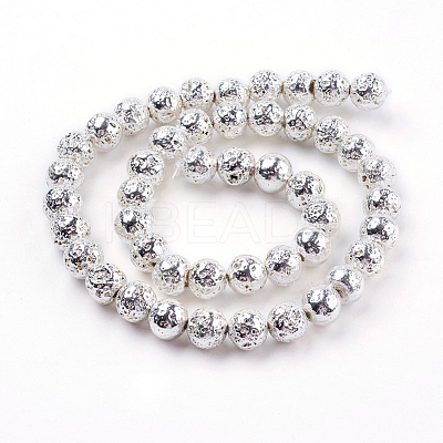 Electroplated Natural Lava Rock Bead Strands G-E429-01-8mm-S-1