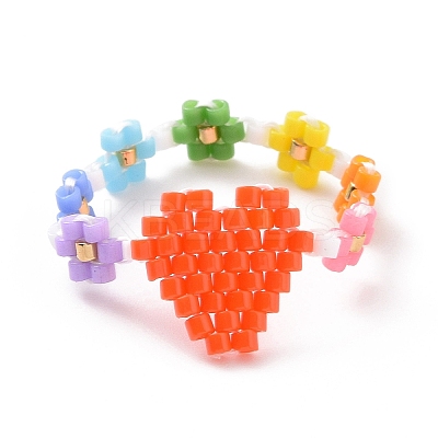 Glass Seed Beaded Finger Rings RJEW-MZ00003-1