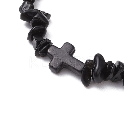 Natural Obsidian Chips Stretch Bracelets for Women Men BJEW-JB11341-09-1