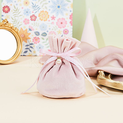 Velvet Jewelry Bags with Drawstring & Plastic Imitation Pearl TP-CJC0001-03C-1