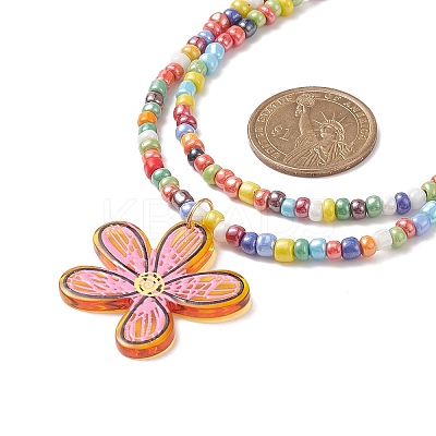 Transparent Printed Acrylic Flower Pendant Necklaces NJEW-JN04152-1