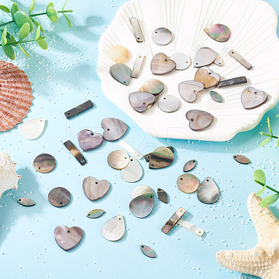50Pcs 5 Styles Natural Black Lip Shell & Freshwater Pendants SHEL-TA0001-22-1