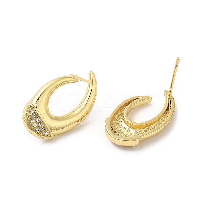Rack Plating Brass Horn Stud Earrings with Cubic Zirconia EJEW-D061-48G-1