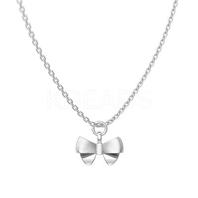 Bowknot 925 Sterling Silver Pendant Necklaces for Women NJEW-F338-04S-1