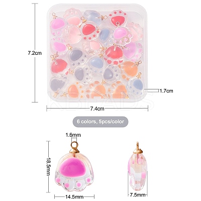 30Pcs 6 Colors Transparent Glass Pendants GLAA-CJ0002-17-1